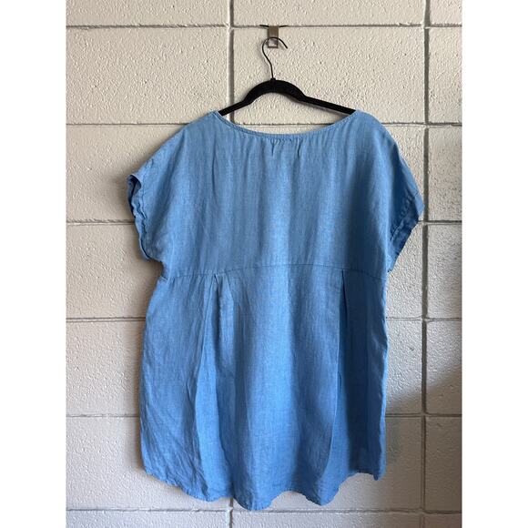 Women's Linen Summer Top Blue Boxy Blouse Made in Italy Embroidered Tunic size M - Picture 3 of 3